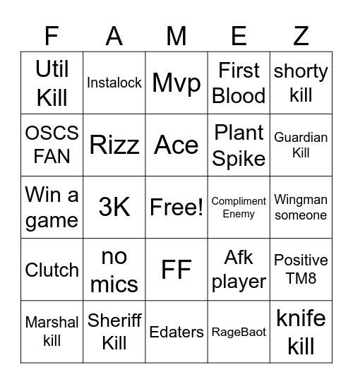 VAL BINGO Card