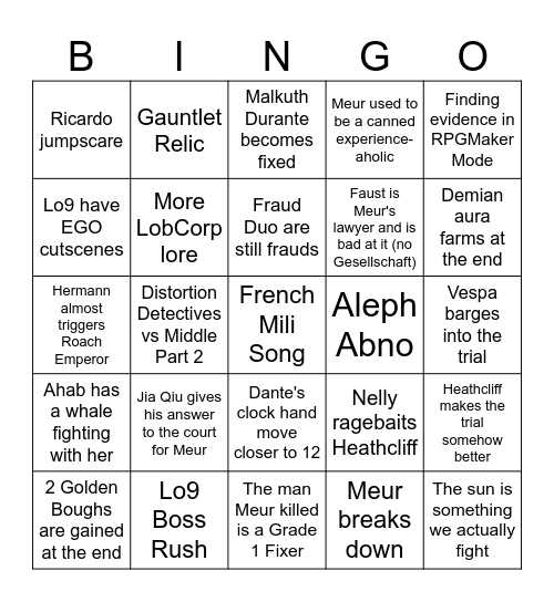 CANTO X PREDICTIONS Bingo Card