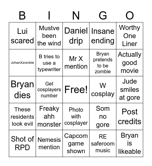 RE BINGO Card