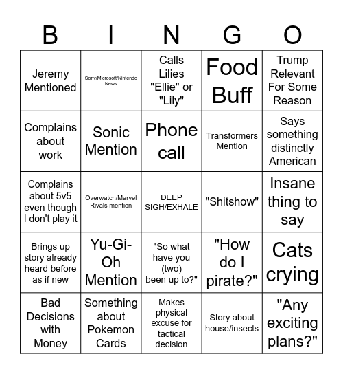 Cameron VC Bingo Card