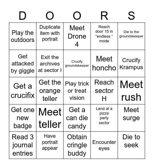 Ultimate doors bingo Card