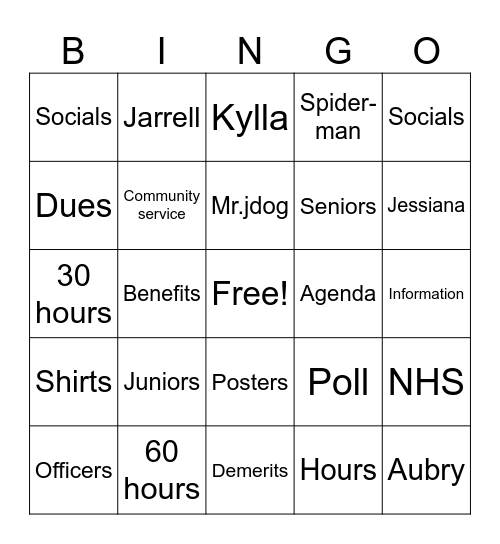 NHS Bingo Card
