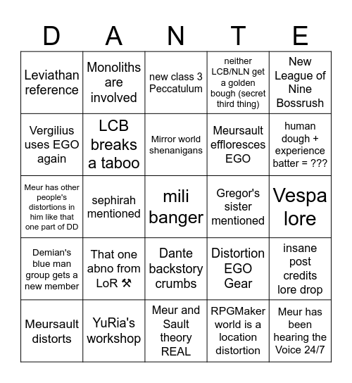 CANTO X BINGO Card
