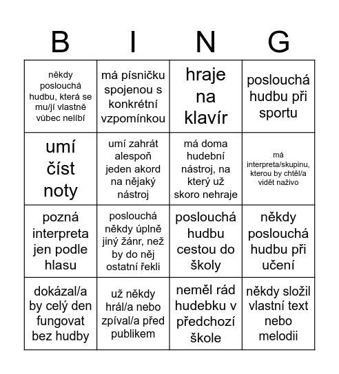 Najdi spolužáka, který... Bingo Card