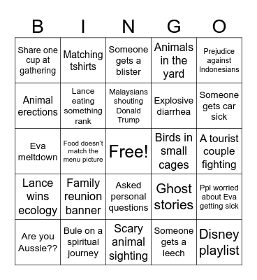 Tourist Bingo Card