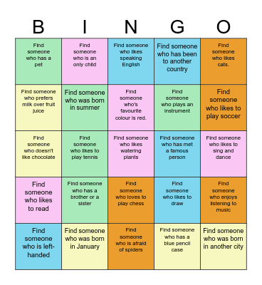 Find someone Bingo Card