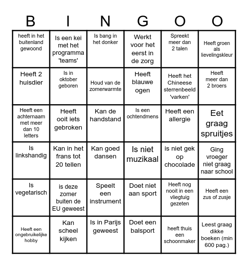 Kennismakingsbingo Card