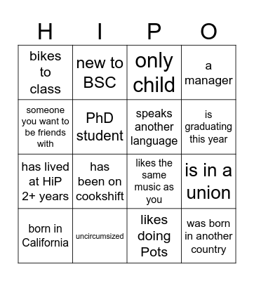 HiP Member Bingo Card