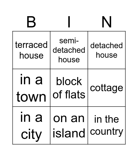 Houses Bingo Card