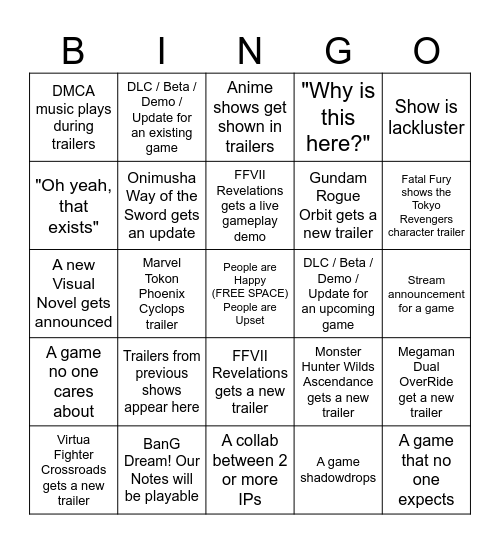 Tokyo Games Show 2026 Bingo Card