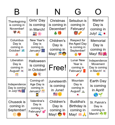 B18 L6  Chuseok is coming in September! 🌕🥮 Bingo Card