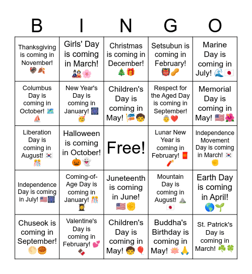 B18 L6  Chuseok is coming in September! 🌕🥮 Bingo Card