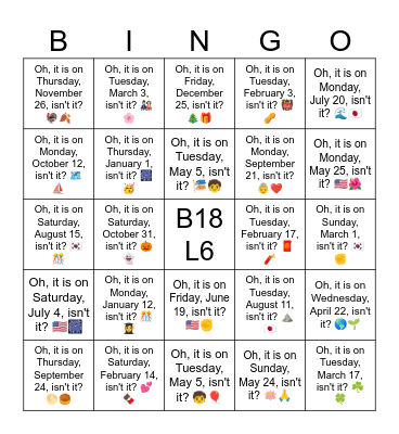 B18 L6 Oh, it is on Thursday, September 24, isn't it? 🌕🥮 Bingo Card