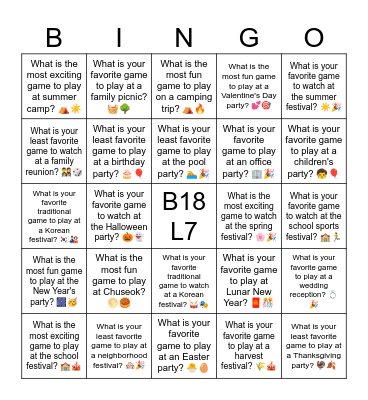 B18 L7 What is your favorite game to play at Sports Day? 🥚🏃 Bingo Card