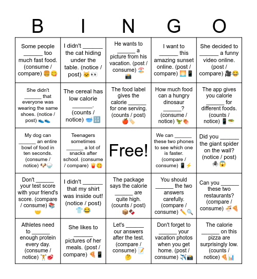 D2 L3 Bingo Card