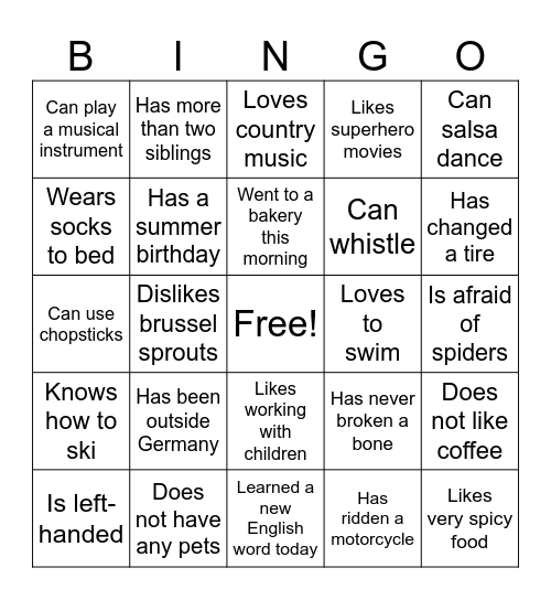 Icebreaker Bingo Card