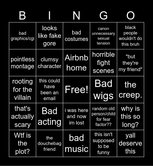 bad horror bingo Card