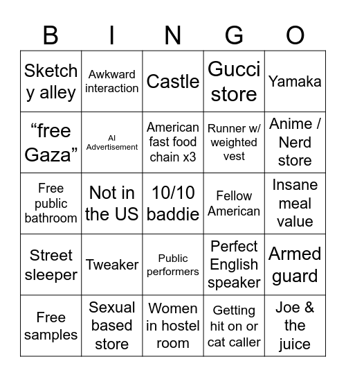 Europe Bingo Card