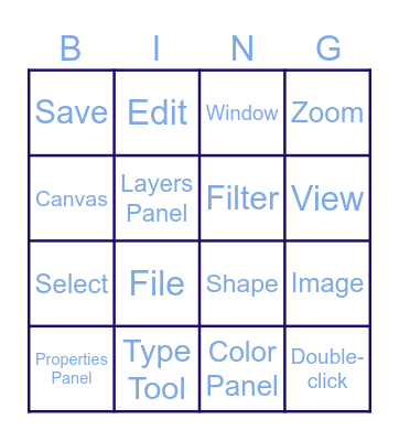 English word table Bingo Card