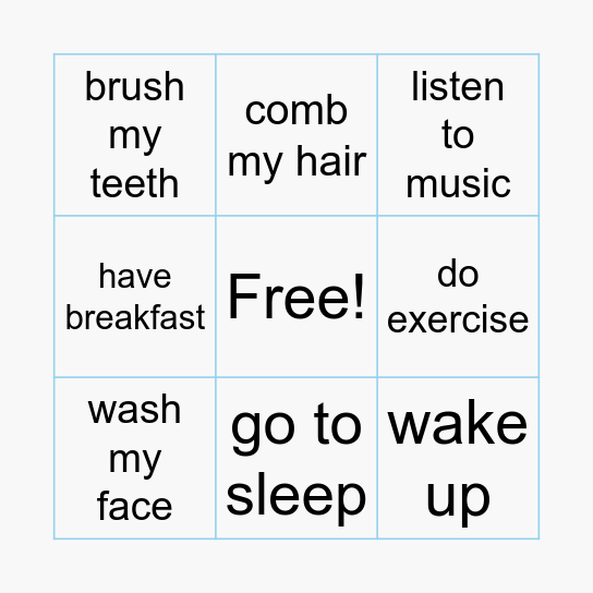 Daily Rountine Bingo Card