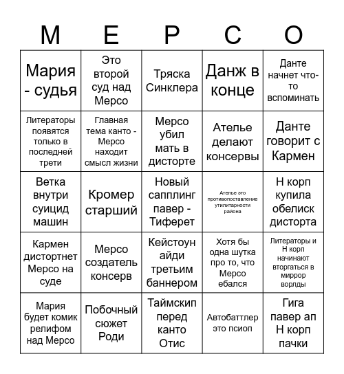 Канто 10 Бинго Bingo Card
