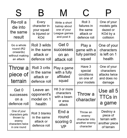 SBMCP 2026 League Bingo Card Bingo Card