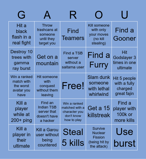 TSB Bingo Card