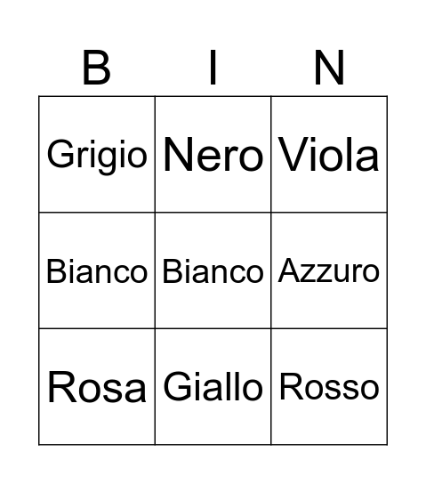 Tombola dei colori Bingo Card