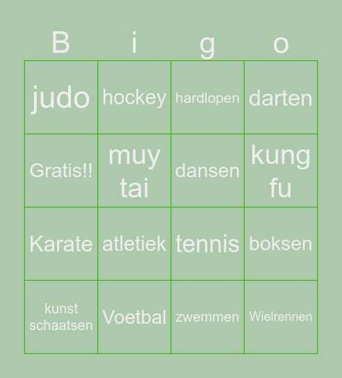 Sport Bingo Card