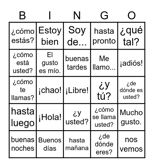 Saludos y despedidas Bingo Card