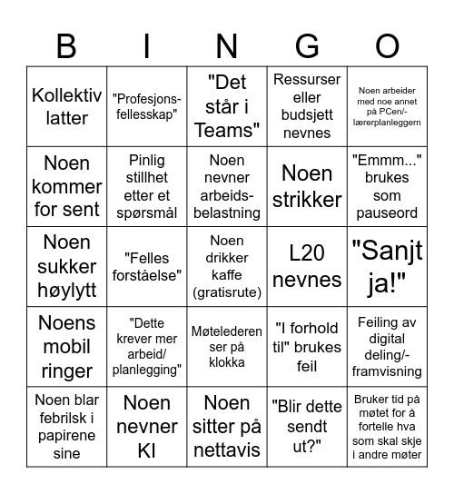 Møtebingo Card