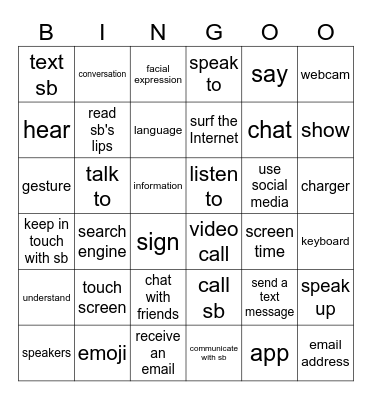 Vocabulary review Bingo Card