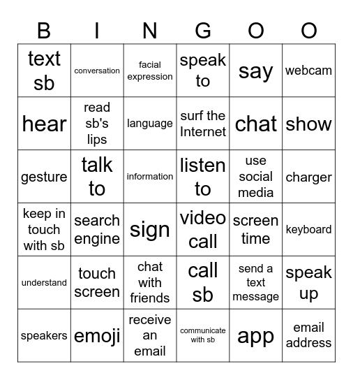 Vocabulary review Bingo Card