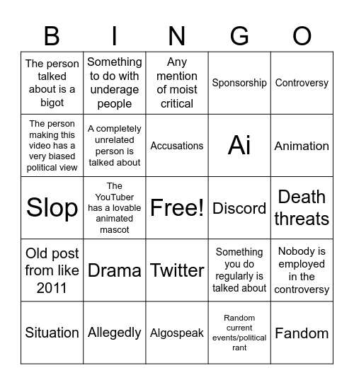 Online drama Bingo Card