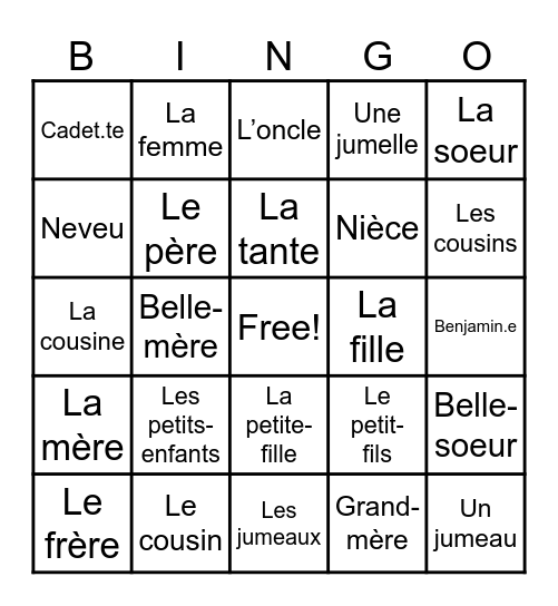 La famille Bingo Card