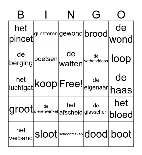 Kinderclub Bingo Card