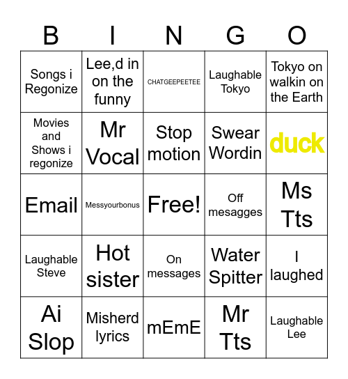 Stevie T Bingo Card