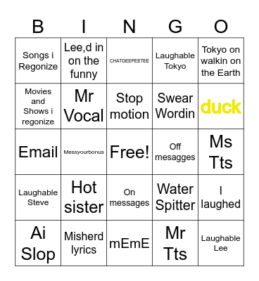 Stevie T Bingo Card