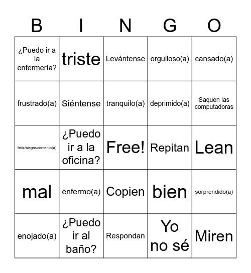 Práctica para la prueba Bingo Card