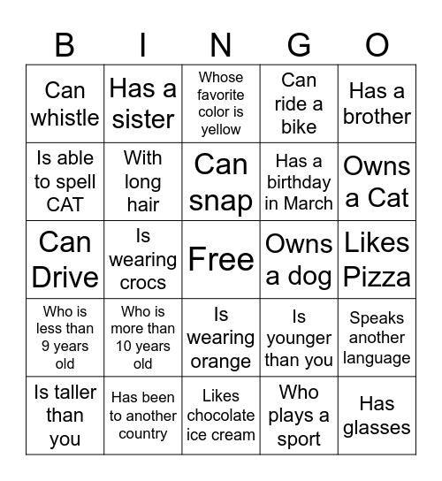 Find Someone Who Bingo Card
