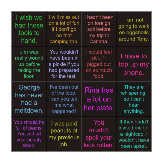 So do I / Neither do I Bingo Card