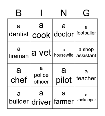 Jobs a1 Bingo Card