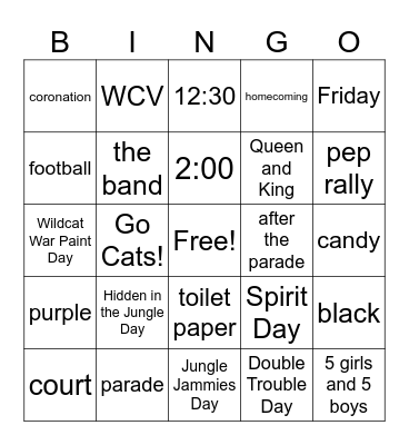 WCV HOMECOMING 2026 Bingo Card