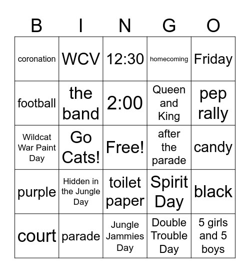 WCV HOMECOMING 2026 Bingo Card