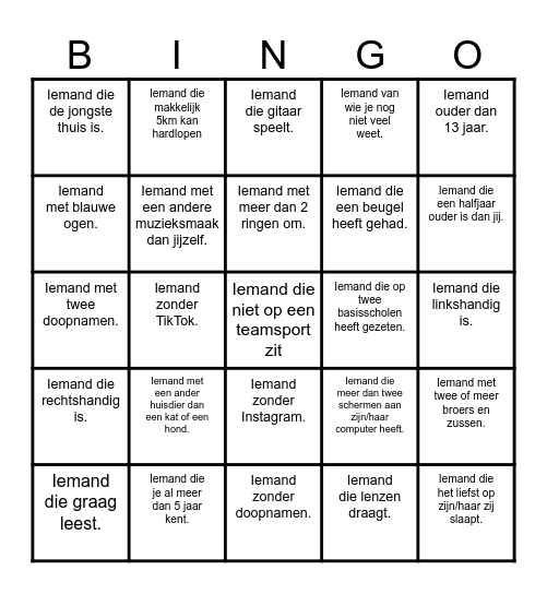 Mensenbingo Card
