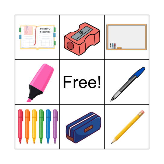 School supplies Bingo Card