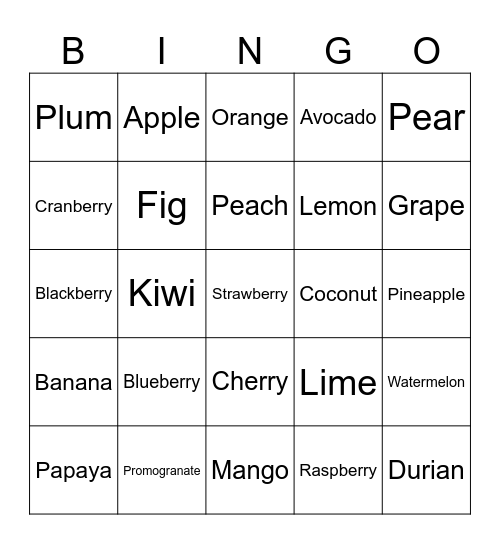 Fruit bingo Card