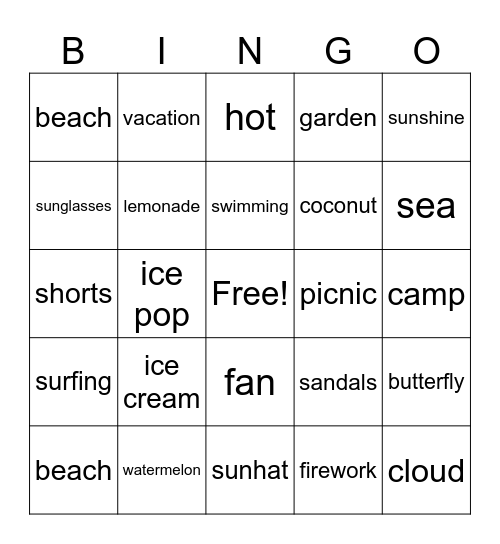 Summer Bingo Card