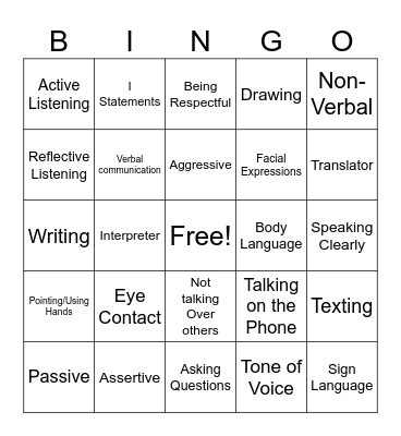 Communication Bingo Card