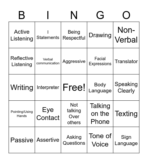 Communication Bingo Card